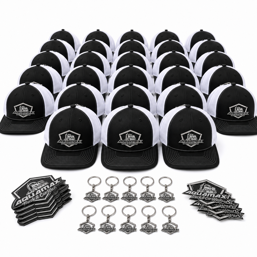 Medium Business Bundle - 25 Stainless Steel Badge Hats, Keychains and Universal Badges