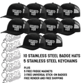 Small Business Bundle - 10 Stainless Steel Badge Hats, Keychains and Universal Badges 2