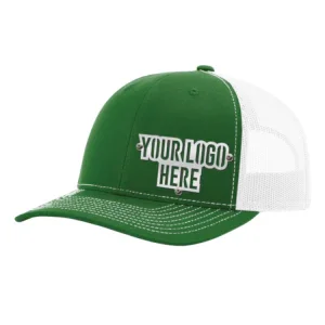 Custom Company Hats With Logo - Green w/White Mesh Trucker Hat – Raised Stainless Design - Headgear Hats